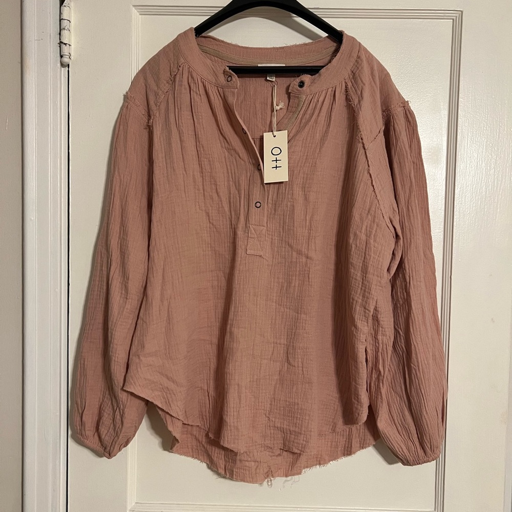 Light Pink Peasant Top with Buttons